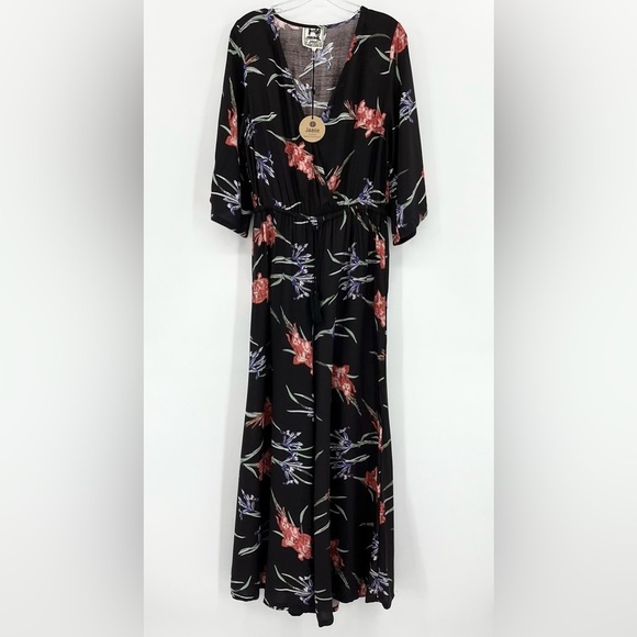 NWT Jaase Black Floral Boho Wide Leg Jumpsuit Size Large - Picture 2 of 8